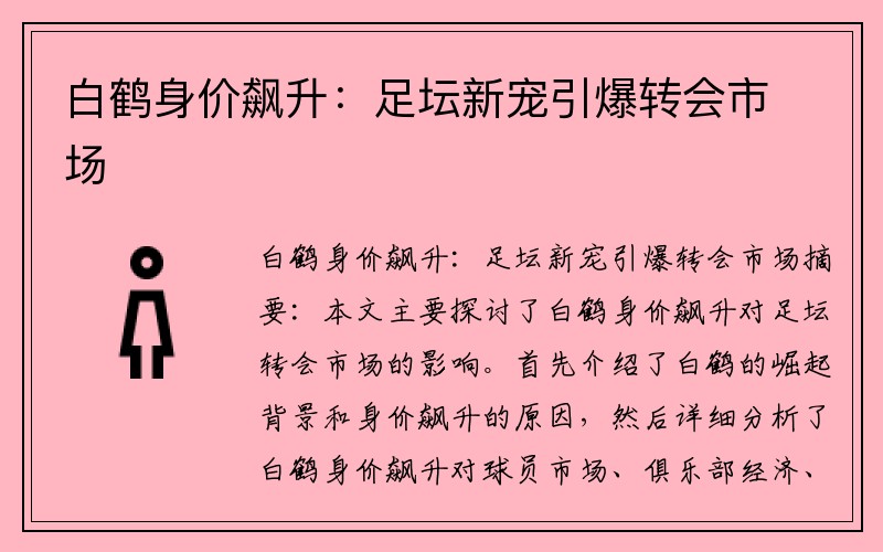 白鹤身价飙升：足坛新宠引爆转会市场